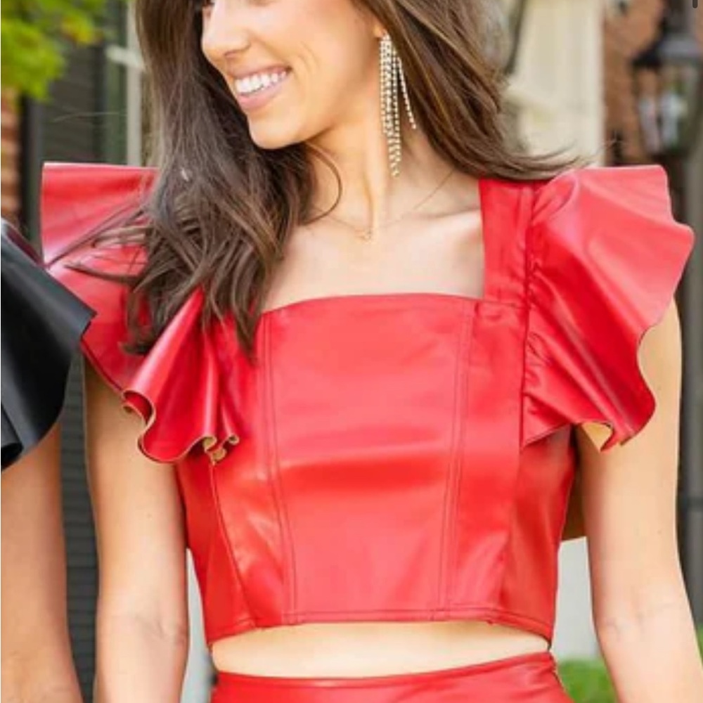Buddy love red leather game day crop top size M NWT
